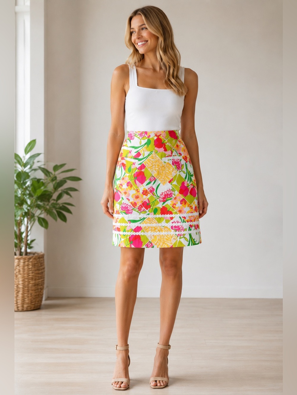 Lilly Pulitzer Skirt Womens 2 Fields Forever Floral 18" Length Pockets Bloomcore
